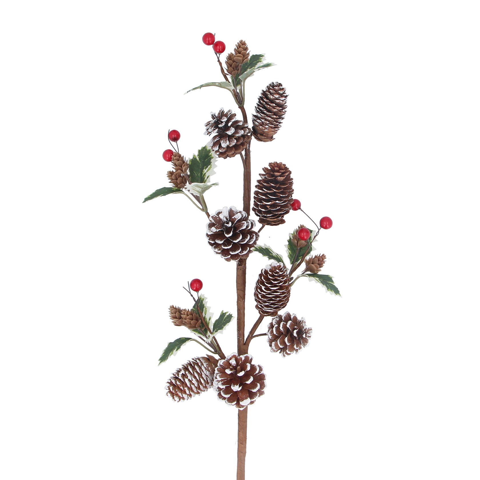 Red berries leaves and snowy cones Christmas spray. By Gisela Graham. The perfect festive addition to your home.